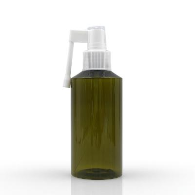 China Cosmetic plastic packing green slanted shoulder bottle medicinal long stick spray bottles for sale