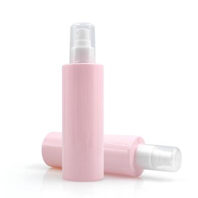 China Cosmetic pet cosmetic packaging round pink  facial lotion bottles mist 120ml cosmetic plastic spray bottle 100ml for sale