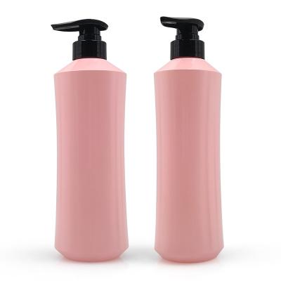 China Cosmetic PET Color custom 500ml 600ml pink flat plastic bottle shampoo body wash bottle packaging for sale