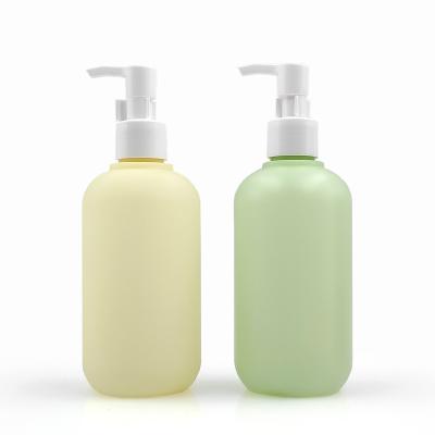 China Cosmetic 350ml 400ml 450ml 500ml labellable plastic bottle light green yellow cosmetic shampoo bottle body wash bottle packaging for sale