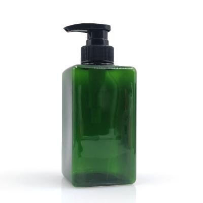 China Cosmetic customize cosmetic packaging green body wash plastic lotion bottle PET square shampoo bottles for sale