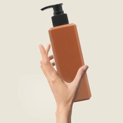 China Cosmetic Brown color 300ml 10.14 oz square plastic bottle cosmetic shampoo body wash PET plastic bottle packaging for sale