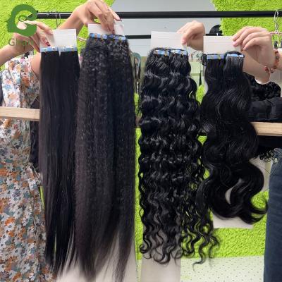 China Hot Selling Machine Made Remy Body Wave Silky Straight Curly Tape Ins Hair Straight Curly Invisible Hair Extensions Machine Made Hair for sale