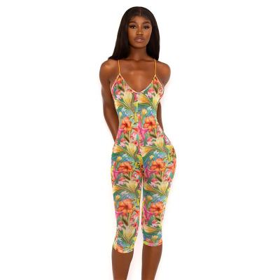 China New Africa Clothing Breathable Sublimation Printing One Piece Mesh Jumpsuit Backless Capri Pants for sale