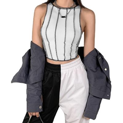 China Striped Crop Fashion Women Breathable Top Ladies All-match Casual Street Pulling Sleeveless Slim Vest Tank Summer Street Wear for sale