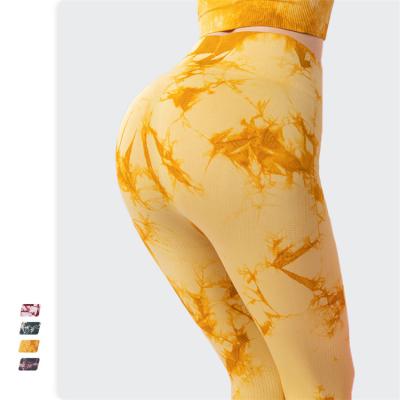 China High Waist Compression Breathable Running Leggings Women Seamless Yoga Pants Tie Dye Fitness Gym Pants for sale