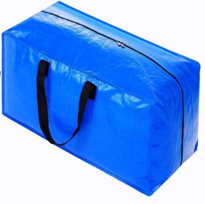 China Hot Sale Blue PP Woven Moving Boxes Durable Heavy Duty Waterproof Moving Bag Extra Large Wholesale Storage With Handle Tote Bag for sale