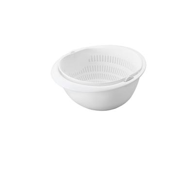 China Sustainable Double Layer Rotary Drain Basket Plastic Round Thickened Multifunctional Rice Laundering Basin Kitchen Holds Vegetable And Fruit for sale