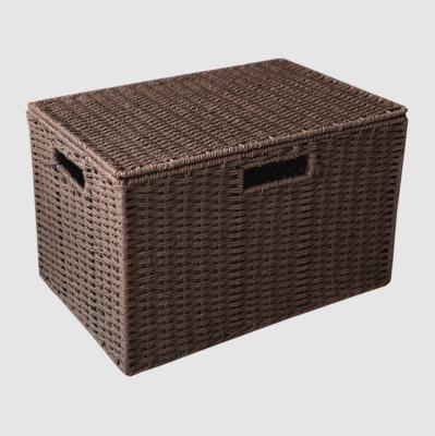 China Sustainable Hand - Woven Decorative Storage Basket Household Storage Box With Cover for sale