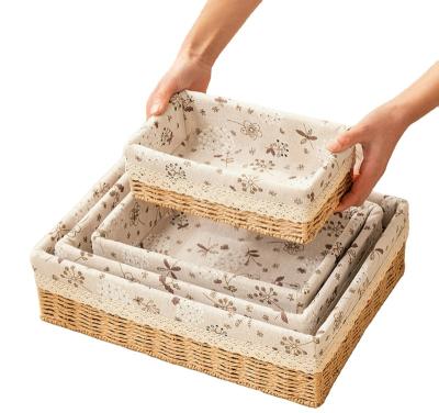 China Living Room Table Tea Storage Box Storage Finish Cosmetics Woven Basket Woven Basket Viable Desktop Storage Box for sale