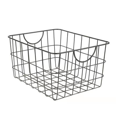 China Sustainable Grid iron multifunctional simple metal storage basket desktop sundry storage basket living room bathroom storage basket for sale