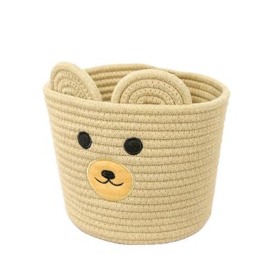 China Sustainable Clothing Cartoon Handmade Storage Baskets Cotton Rope Laundry Box With Handles for sale