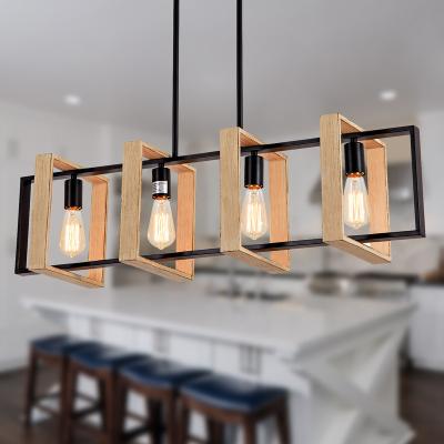 China America Farmhouse Style 4 Rustic Industrial Wood Kitchen Lights Modern Pendant Light Chandelier for sale