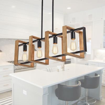 China Farmhouse 4 Lights America Kitchen Black Wood Island Light Modern Metal Chandelier Dining Room Light E26 for sale