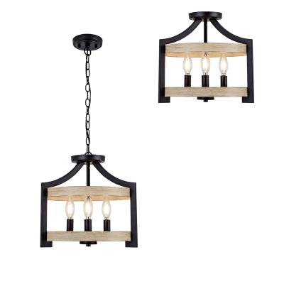 China 3 Light Retro Farmhouse Dining Room Light Fixture Black Convertible Semi Flush Metal Mount Ceiling Light for sale