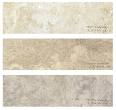 China New Rustic Travertine 2CM Thickness R11 Anti-Slip Porcelain Tiles For Exterior Flooring Application for sale