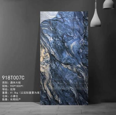 China Lowest price 90x180 cm large glazed slabs full body tiles stone look tile factory direct supply of metallic blue marble for home decor for sale