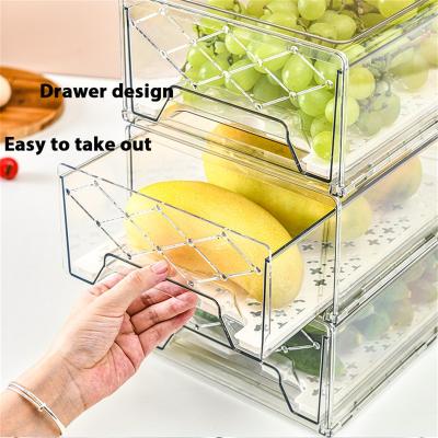 China 2023 Freshness Storage Box Fridge Organizer Freshness Preservation New Refrigerator Drawer Plastic Stackable Container Organizers Bins For Kitchen for sale