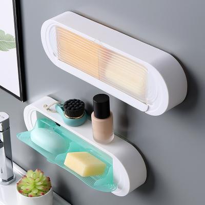 China ABS Wall Mounted Soap Box With Double Lid Grids Soap Drain Holder Waterproof Soap Holder No Drilling Bathroom Storage for sale