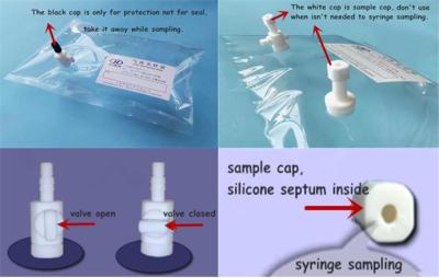 China ®FEP gas sampling bag with PTFE valve(on the side of the bag) with septum port syringe sampling  FEP31C_3L for sale