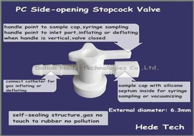 China PC side-opening stopcock valve with silicone septum syringe sampling port 1/4'' 6.35mm  gas/air sampling bag sample bags for sale