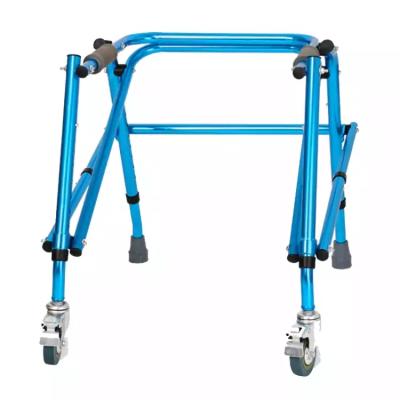 China Adjustable Lightweight Aluminum Alloy Folding Blue Walker With Two Wheels For Kids for sale