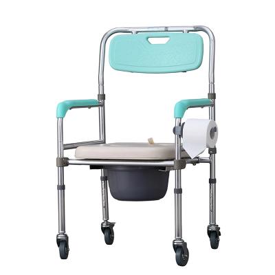 China High Quality Aluminum Collapsible Foldable Bathroom Commode Chair Toilet Chair Wheelchair with Wheels for sale