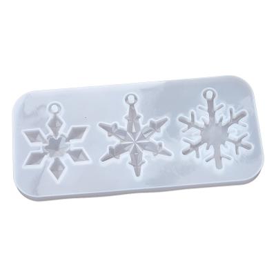 China Diy Christmas Snowflake Ornament Triple Pendant Viable Snowflake Silicone Mold Epoxy Pendant Mold for sale