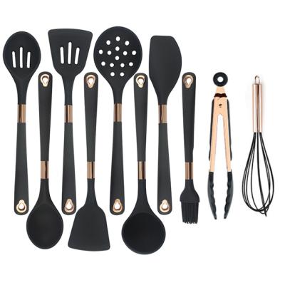 China Stocked Set 12 Pcs Rose Gold Home and Kitchen Silicone Cookware Sets with Rack for sale