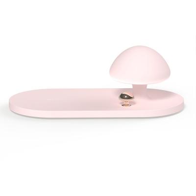 China Change Colors Bedroom Office Bedside Mushroom Night Light Mobile Phone Holder Wireless Charger for sale