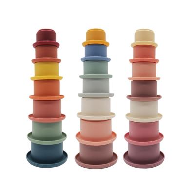 China Soft Toy Hot Sale Stack Up Cups Baby Stacking Cups Silicone Stacking Toy Cup For Kids Sensory Development for sale