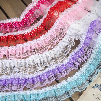 China ZSY Viable Colorful Elastic Organza Lace Trim Flower Ribbon Band For Dress Layers Flashing Film Pleating Mesh Lace for sale