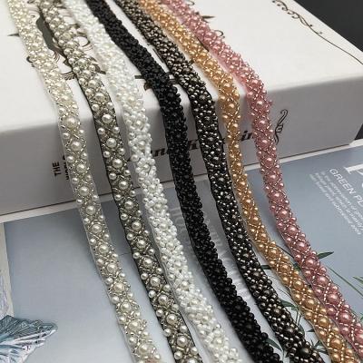 China ZSY 2022 Viable Fashion Lace Trims Garment Accessories Handmade Beaded Sewing Decoration Mesh Ribbon For Wedding Dress for sale