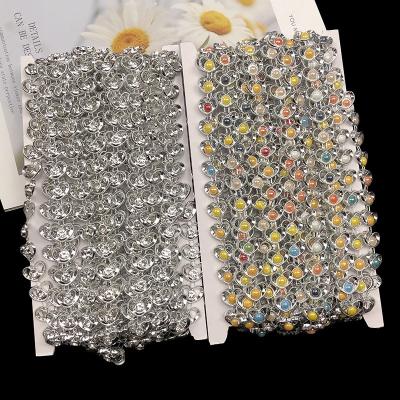 China ZSY Luxury Flatback Rhinestone Rhinestone Chain Trim Crystal Pearl Diamante Rhinestone Chains Belt For Clothes Shoes Decoration for sale