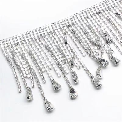 China ZSY Flatback OEM Customized Welding Claw Opens Long Crystal Rhinestone Fringe Trim Silver Tassel Garment Accessories for sale