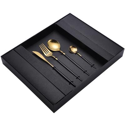 China Stainless Steel Viable Cutlery Set Gift Black Laser LOGO Knife Fork Spoon 24pcs White Rose Gold Set for sale