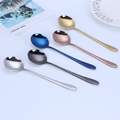 China Sustainable 304 Stainless Steel Portuguese Cuspidal Dinner Round Head Long Handle Spoon Tableware Golden Cutlery for sale