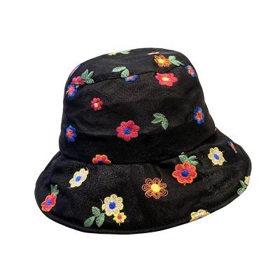 China Picture BSC0210 2021 Spring Fashion Sun Summer Women Breathable Bucket Hat Flower Embroidery for sale