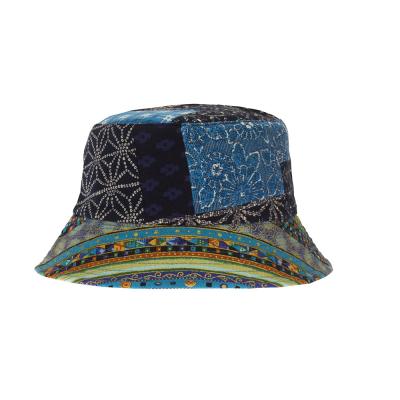 China BSC0207 2021 New Image National Style Double Sided Fishing Designed Blue Cotton Bucket Hat for sale