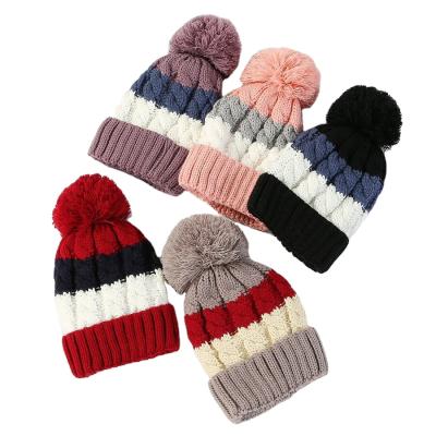 China BSC0097 JOINT Warm Thick Cashmere Hat In Beautiful Fall And Winter Color Matching Knit Hat With Pom Poms for sale