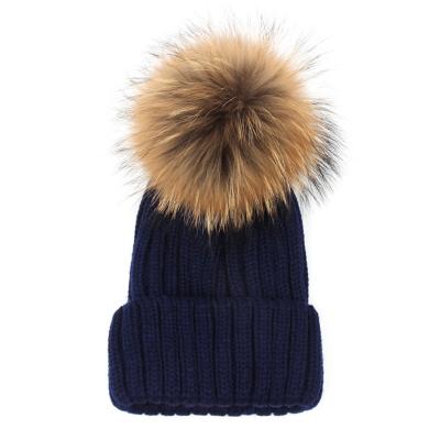 China BSC0286 COMMON factory direct sales of high quality raccoon fur ball skullcap hat with pom pom for sale