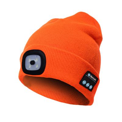 China BSC0226 LED Light Red And White Beanie Hat Flashlight Music Knitted Winter Electronic COMMON Light Cap for sale