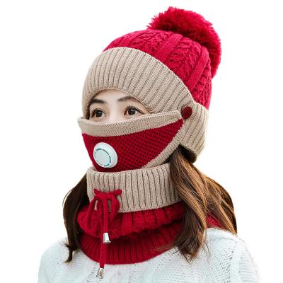 China Women's BSC0130 3pcs COMMON Feminine Warm Snow Ski Cap Winter Hats Beanie Hat Scarf Set Knitted for sale