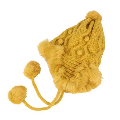 China BSC0127 COMMON fashion cowl winter female pom pom knitted beanie fur ear flapper hats for sale