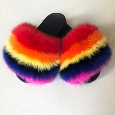 China BSCF0001 New Arriavl Wholesale Fox Fur Fluffy Slippers Big CUSHIONING For Women for sale