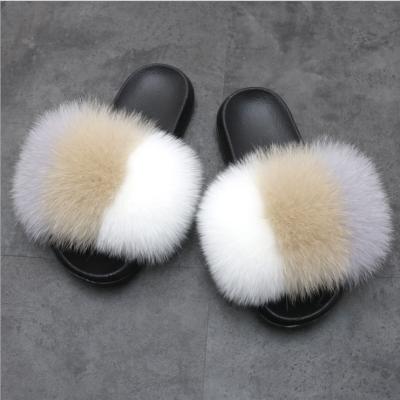 China CUSHIONING BSCF0001 High Quality Real Luxury Fox Fur Home Bedroom Slipper For Women for sale