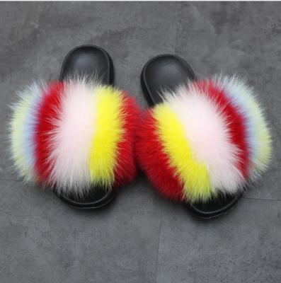 China CUSHIONING Warm Custom Fox Fur Slipper Plush Colorful Women's Furry Ladies BSCF0001 Furry Slippers for sale