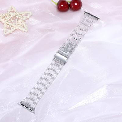 China Hot Fashion Fashion Stainless Steel 2022 Resin Watch Band Clear Transparent Buckle Strap Compatible With For Apple Watch Series 7/6/5 for sale