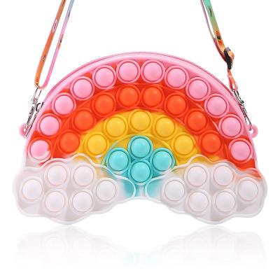 China Wholesale Fashion Silicone Poppy Playtime Pop Itting Shoulder Cross - Body Bag Girls Kids Toys Rainbow Itting Pop Toy Purse for sale