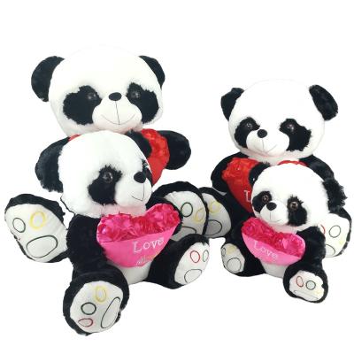 China Home Decoration AIFEI TOY Cute Gifts Gently Kiss Her Heart Panda Teddy Bear Plush Toys I Love You With Pink Flower For Kids Gift Valentine's Day for sale